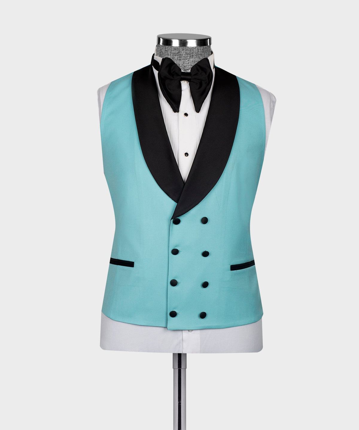 Black Satin-Lapel Light Blue Tuxedo