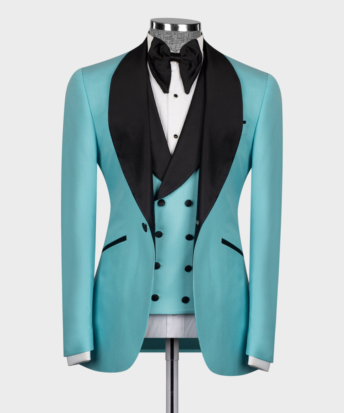 Black Satin-Lapel Light Blue Tuxedo