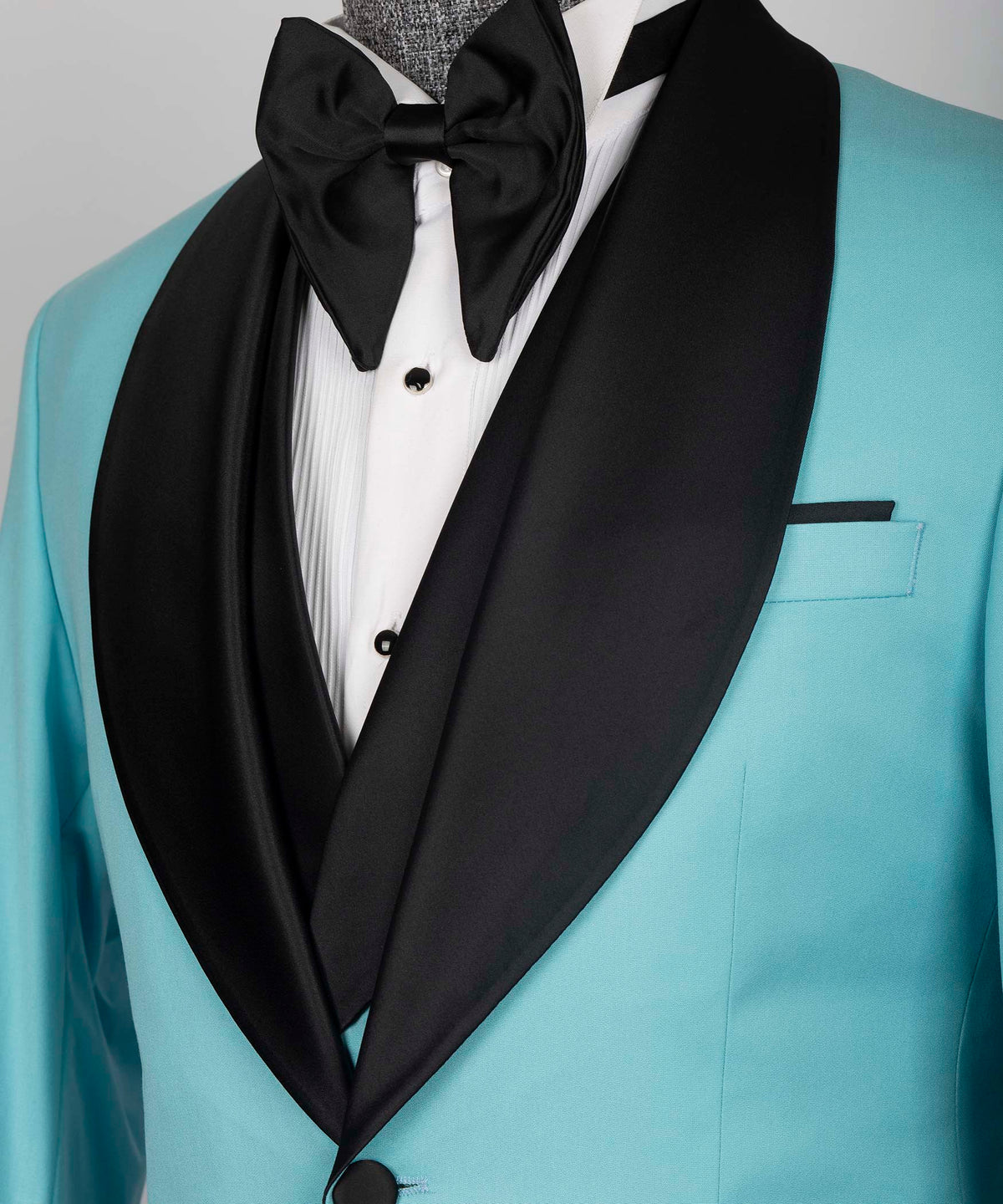 Black Satin-Lapel Light Blue Tuxedo