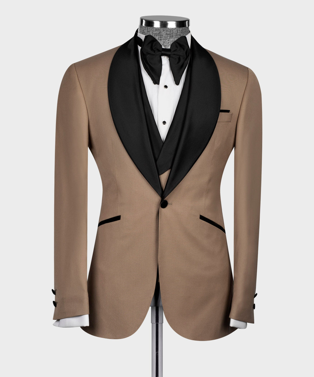 Black Satin-Lapel Light Brown Tuxedo