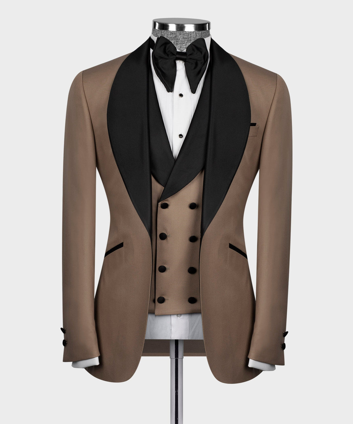 Black Satin-Lapel Light Brown Tuxedo