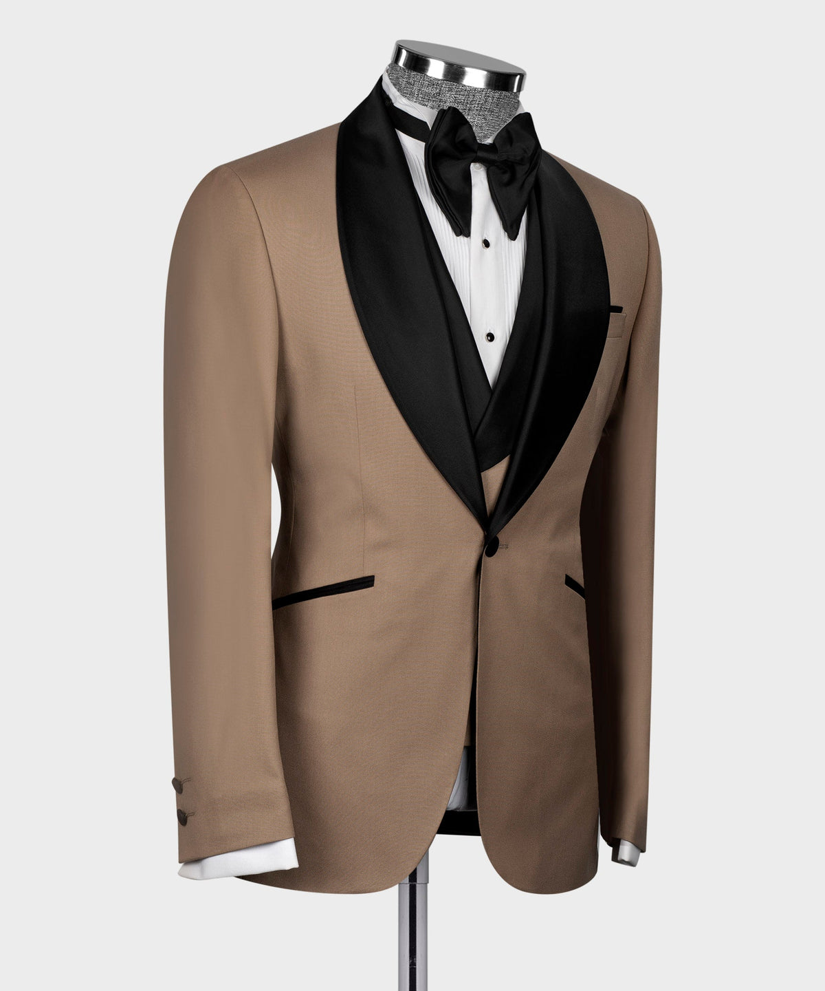 Black Satin-Lapel Light Brown Tuxedo