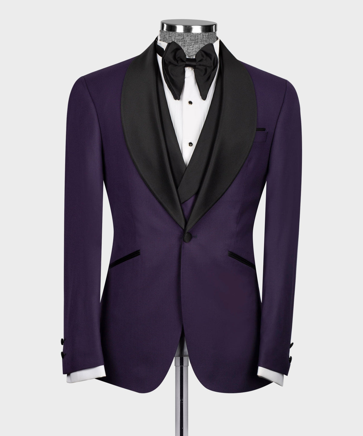 Black Satin-Lapel Purple Tuxedo