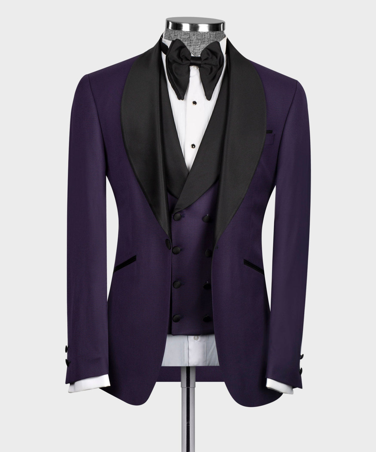 Black Satin-Lapel Purple Tuxedo