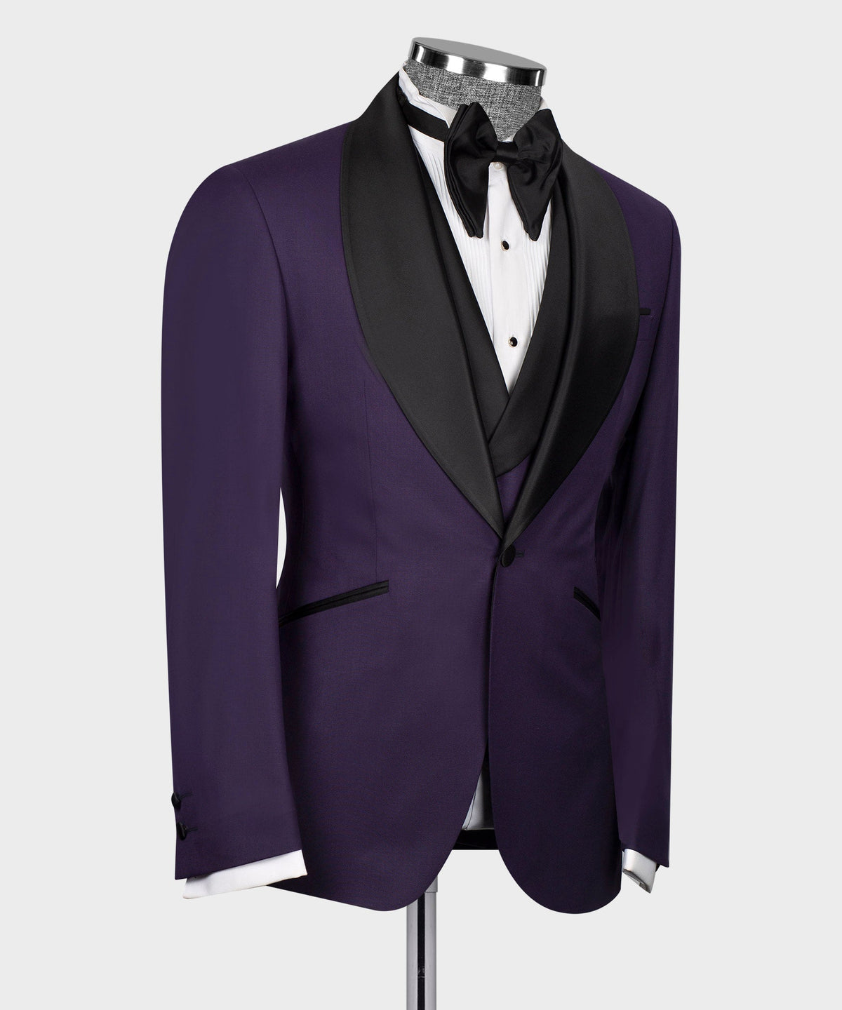 Black Satin-Lapel Purple Tuxedo