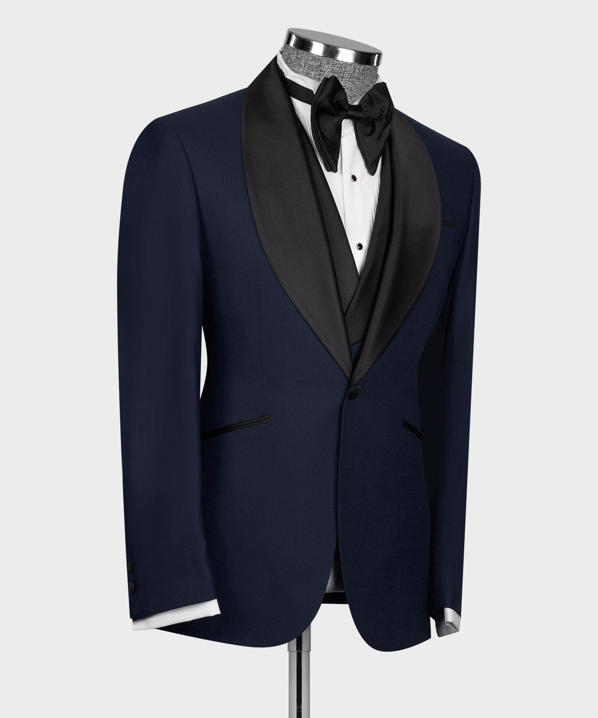 Black Satin-Lapel Dark Blue Tuxedo