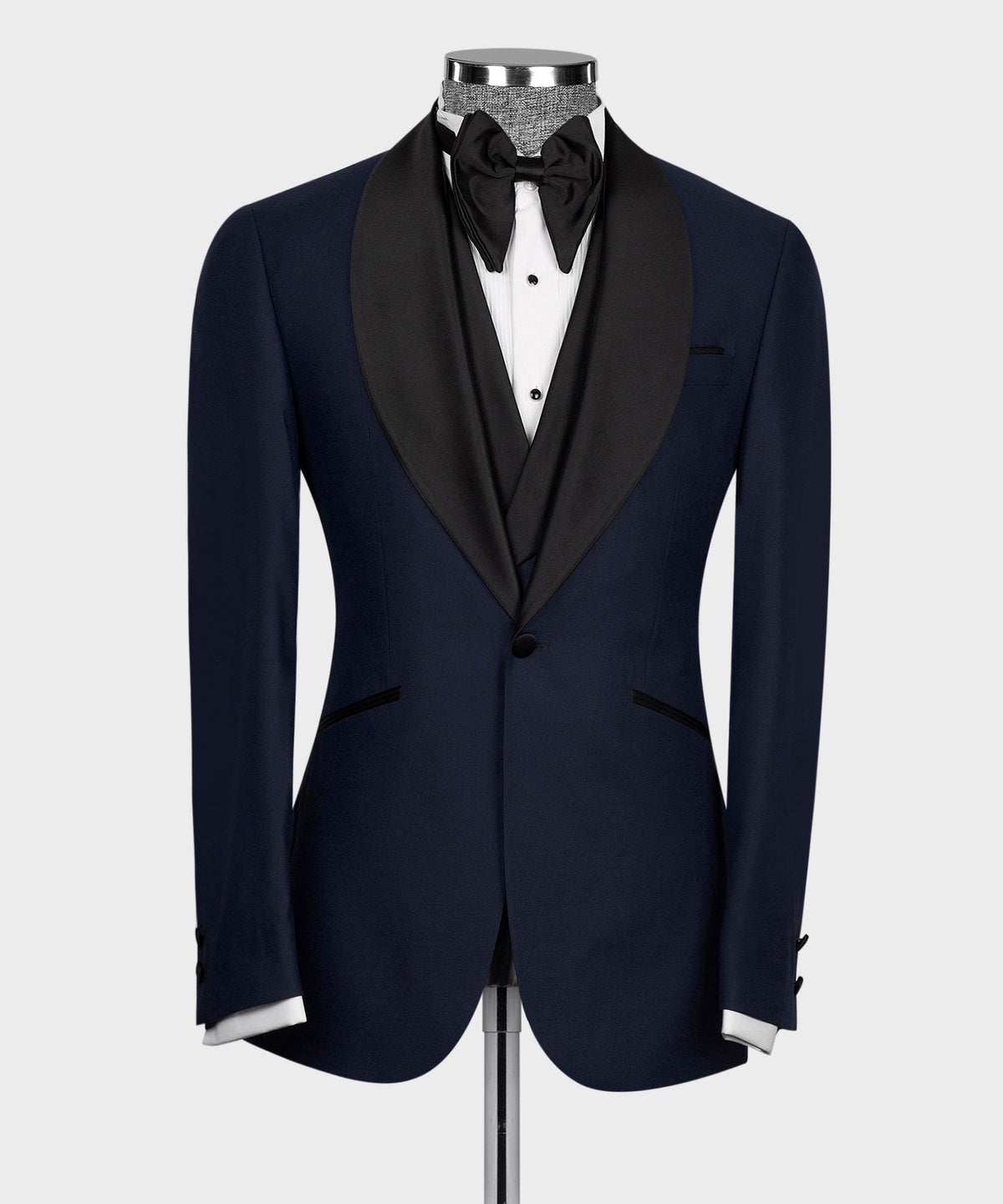 Black Satin-Lapel Dark Blue Tuxedo