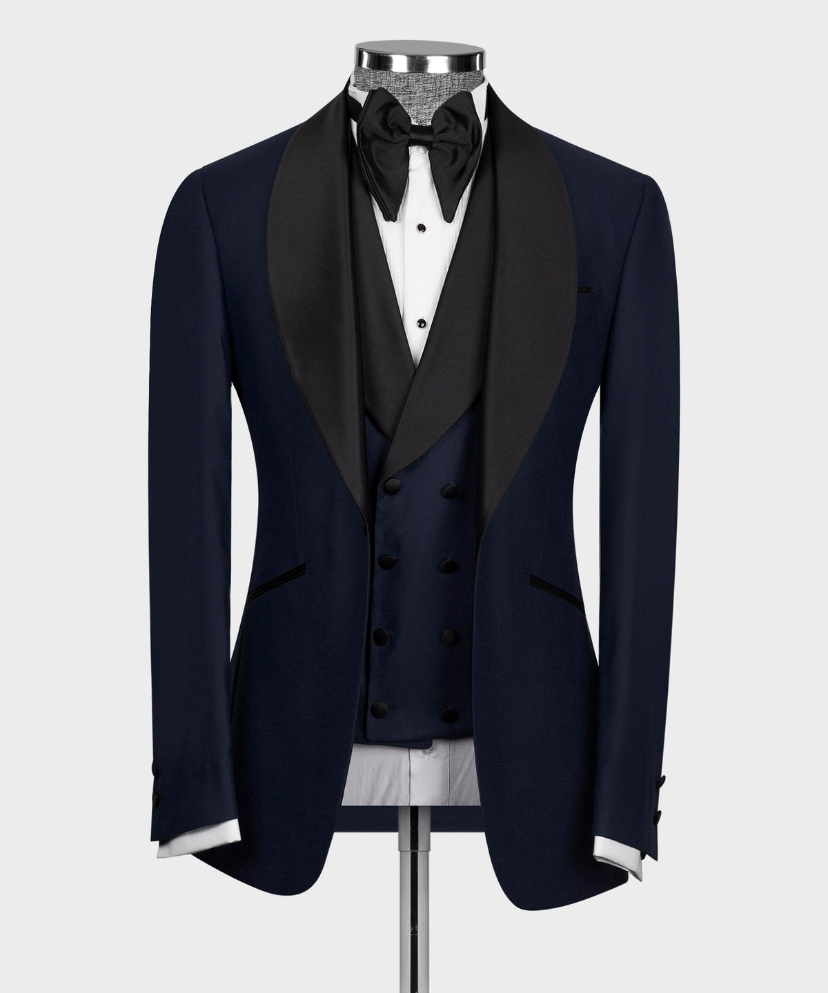 Black Satin-Lapel Dark Blue Tuxedo