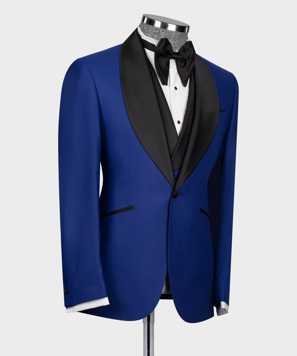 Black Satin-Lapel Blue Tuxedo - Style 03