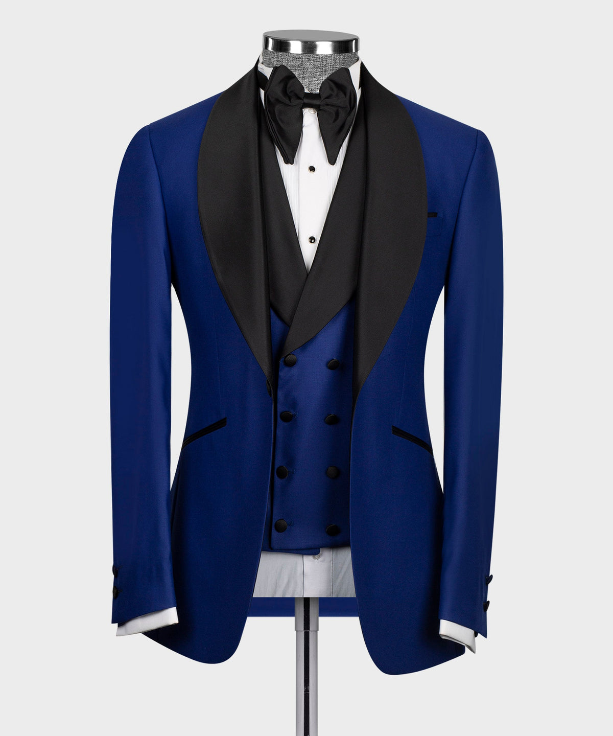 Black Satin-Lapel Blue Tuxedo - Style 03