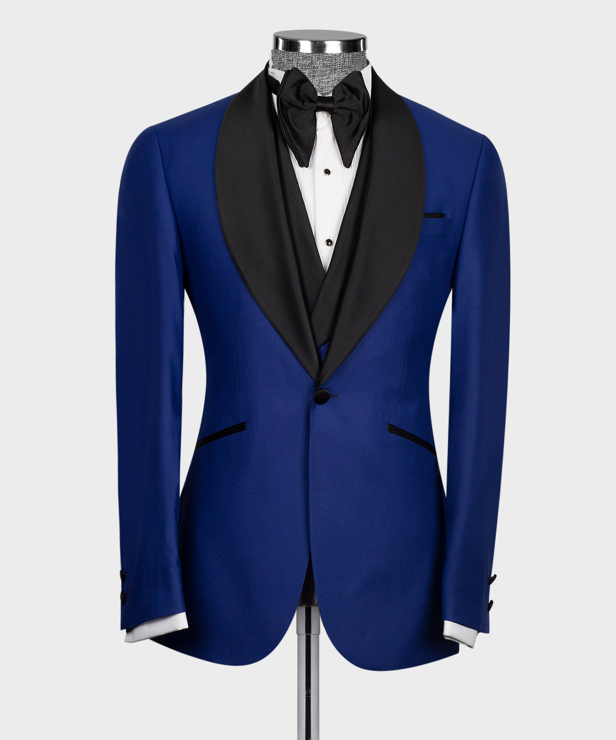 Black Satin-Lapel Blue Tuxedo - Style 03