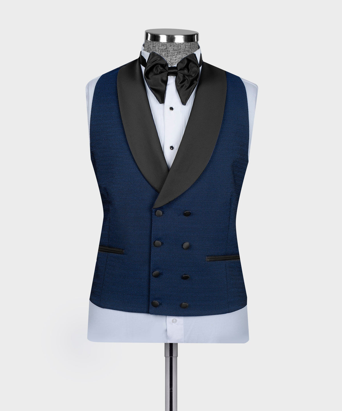Black Satin-Lapel Blue Tuxedo - Style 02