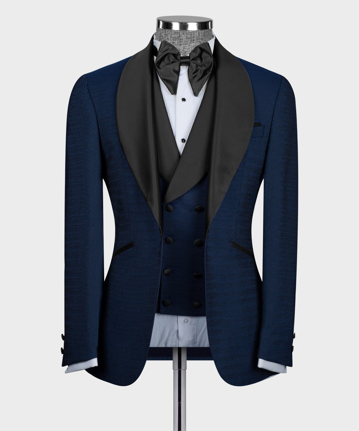 Black Satin-Lapel Blue Tuxedo - Style 02