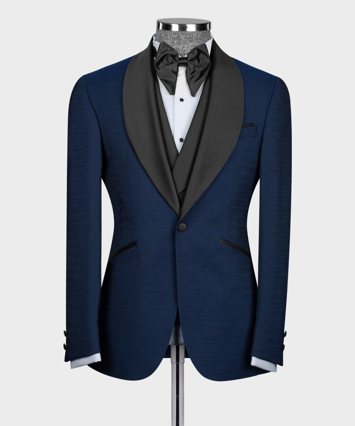Black Satin-Lapel Blue Tuxedo - Style 02