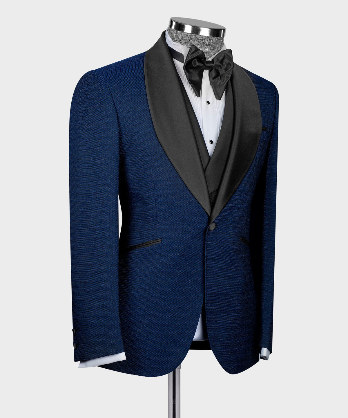 Black Satin-Lapel Blue Tuxedo - Style 02