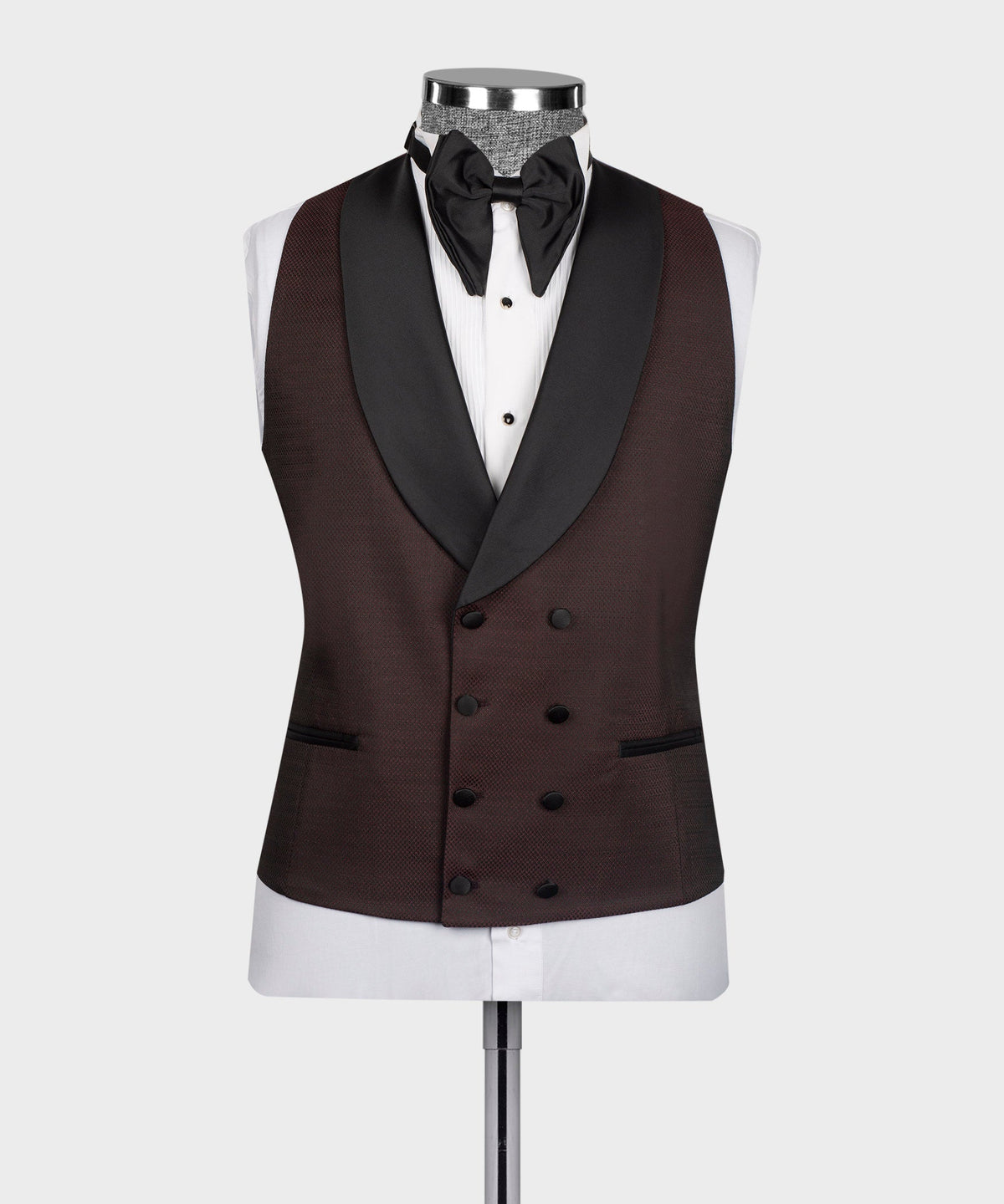 Black Satin-Lapel Burgundy Tuxedo