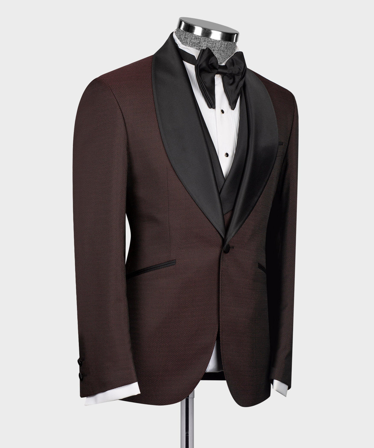 Black Satin-Lapel Burgundy Tuxedo