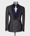 Navy Blue Patterned Grey Color Double-Breasted Tuxedo