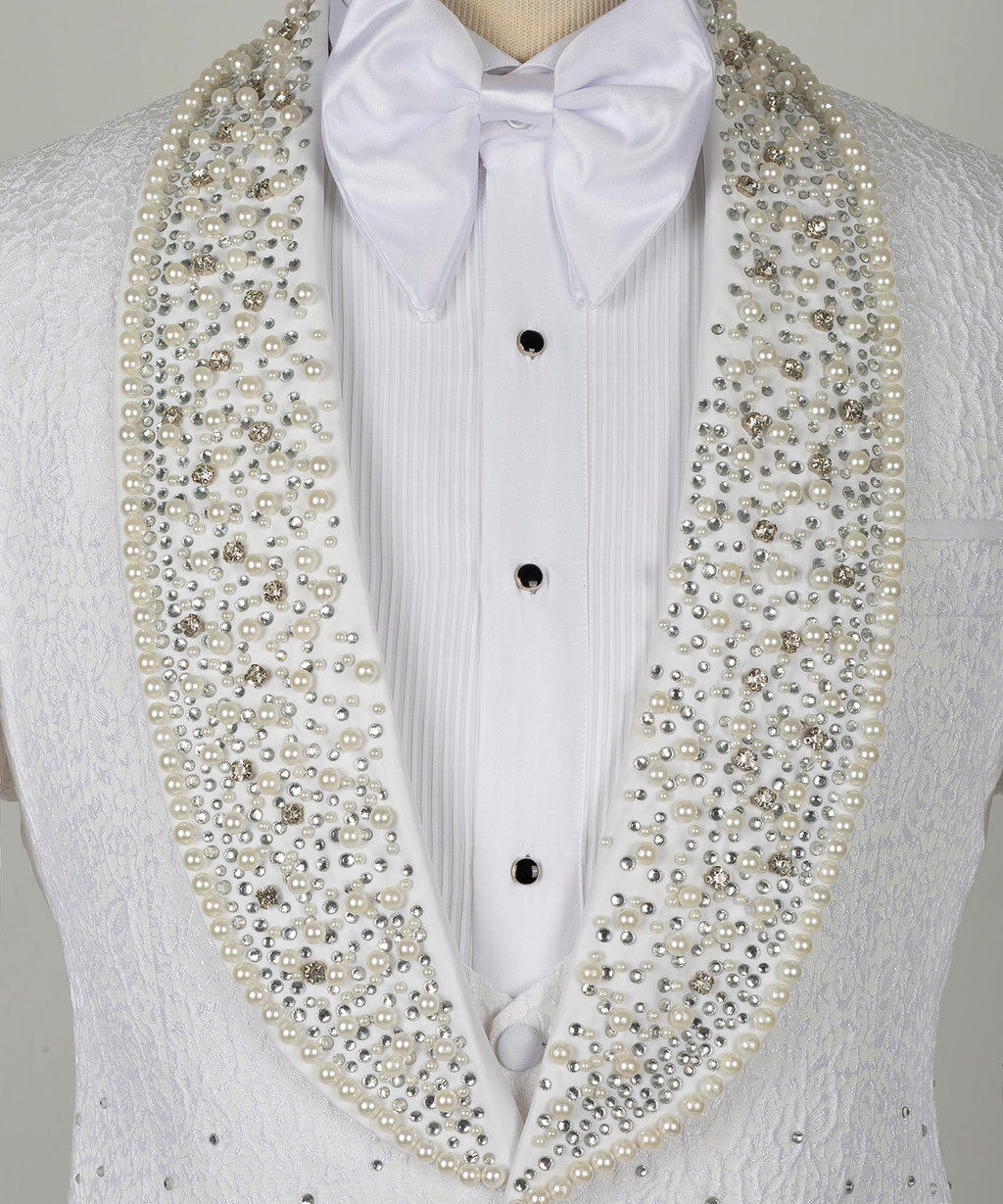 Gemstone-Embellished White Statement Tuxedo - Style 02