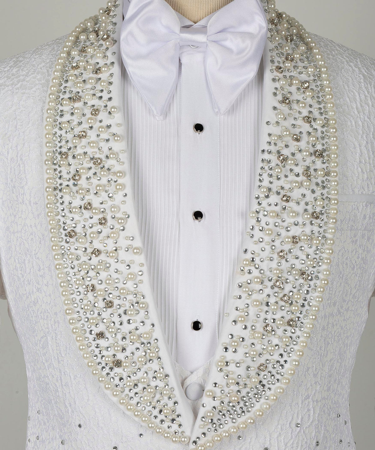 Gemstone-Embellished White Statement Tuxedo - Style 02