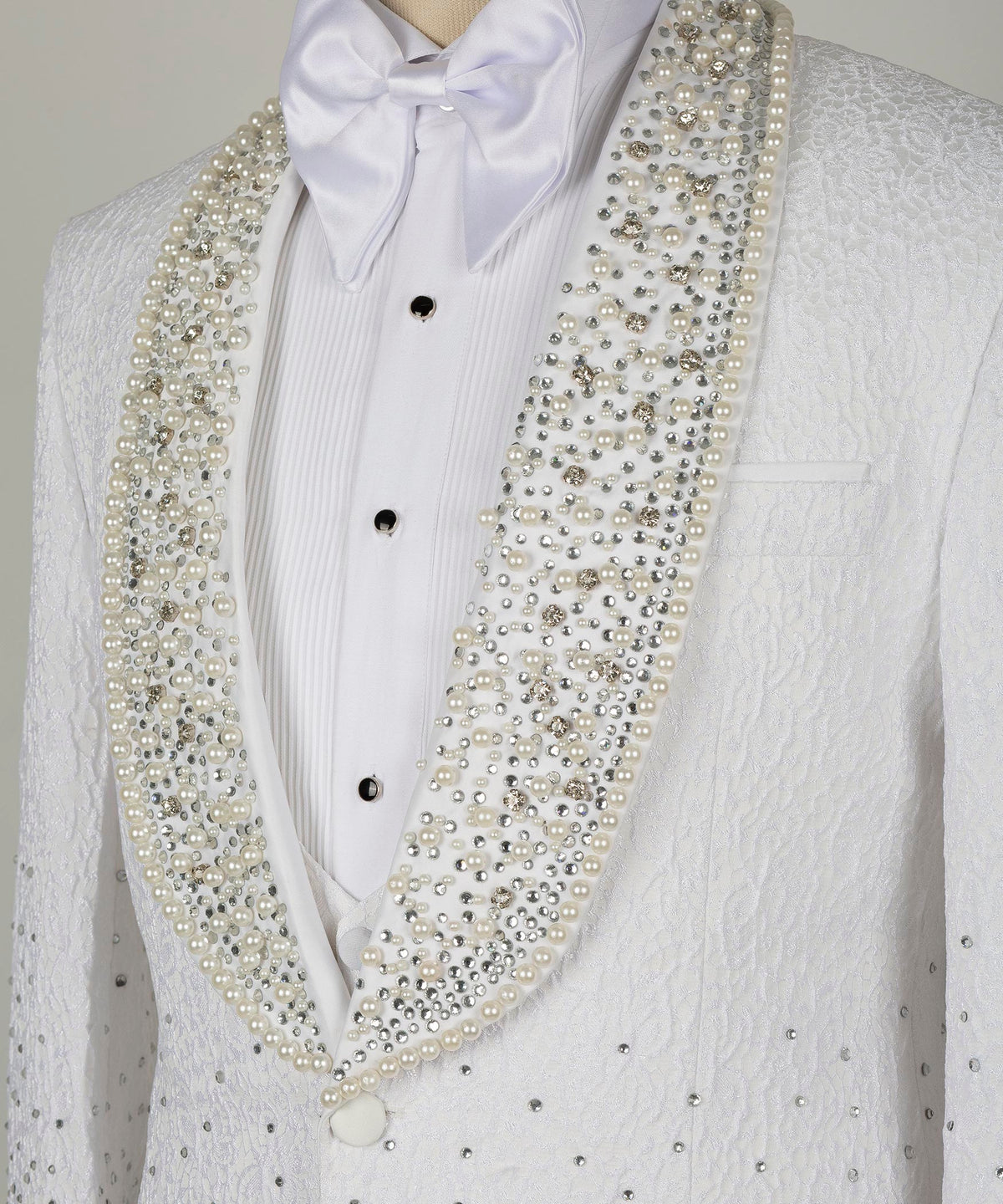 Gemstone-Embellished White Statement Tuxedo - Style 02