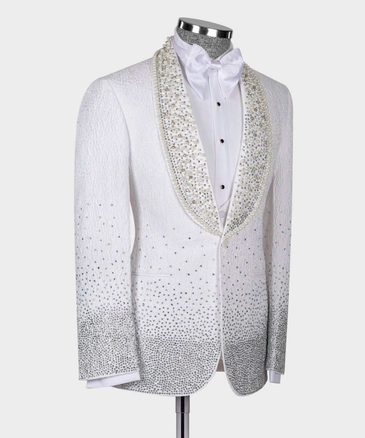 Gemstone-Embellished White Statement Tuxedo - Style 02