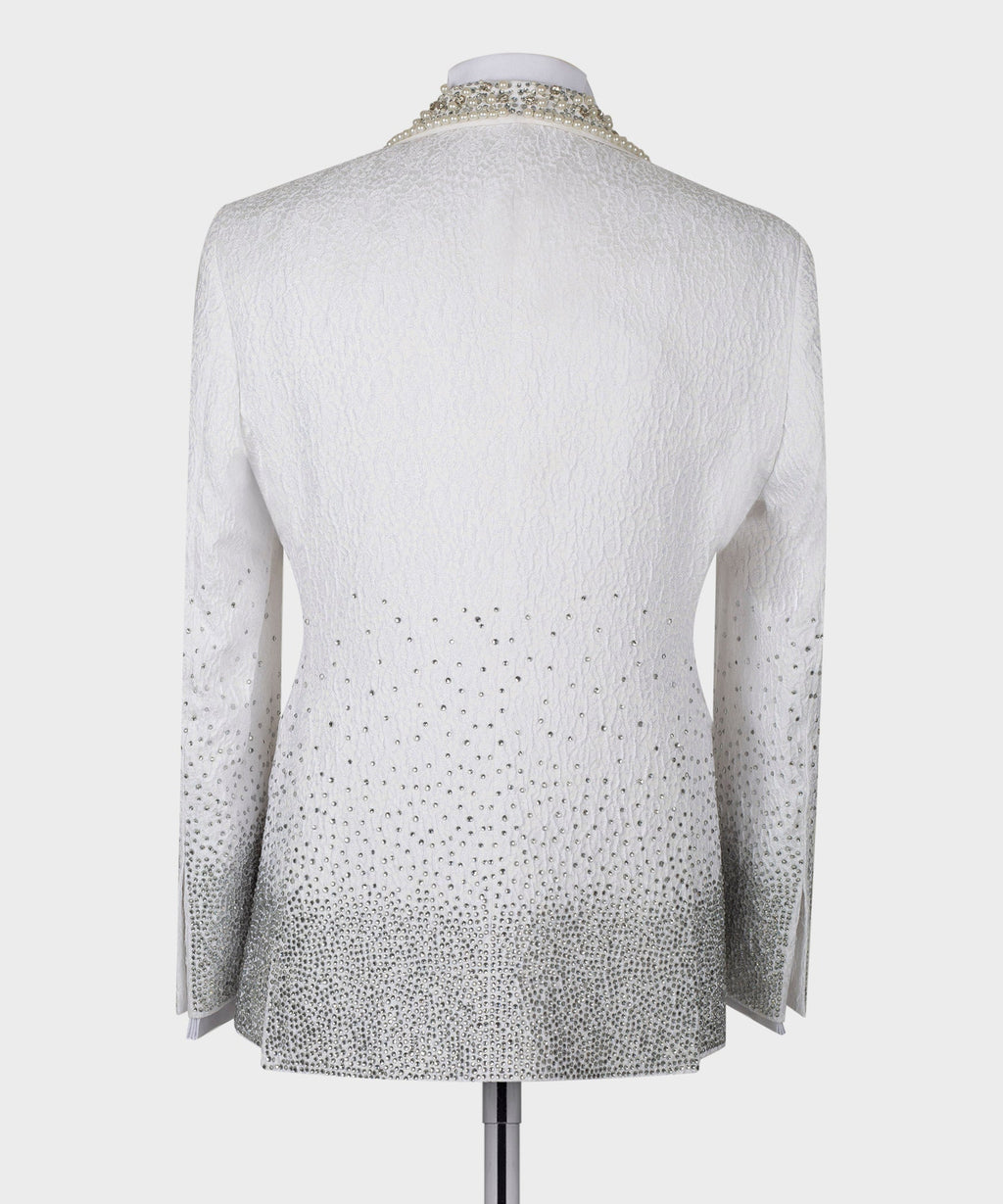 Gemstone-Embellished White Statement Tuxedo - Style 02