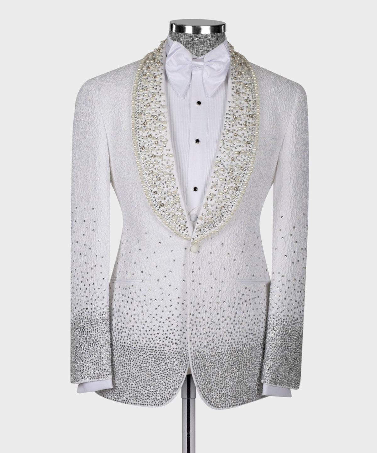 Gemstone-Embellished White Statement Tuxedo - Style 02
