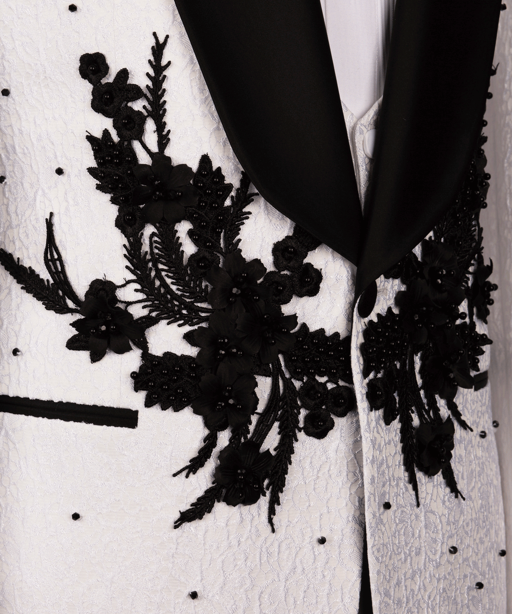 Floral-Patterned White Tuxedo