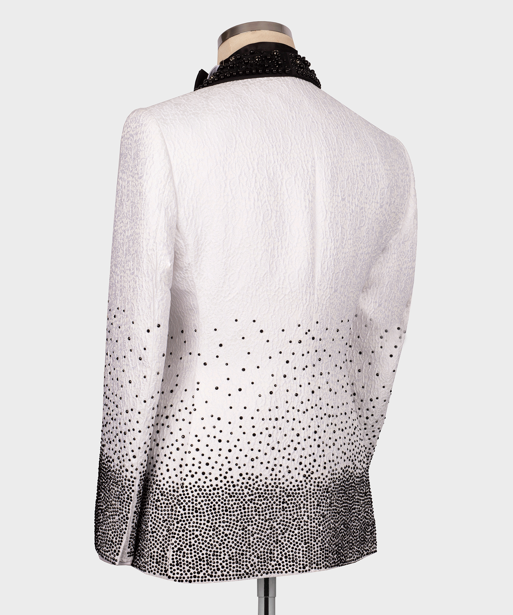 Black Gemstone-Embellished White Statement Tuxedo - Style 02