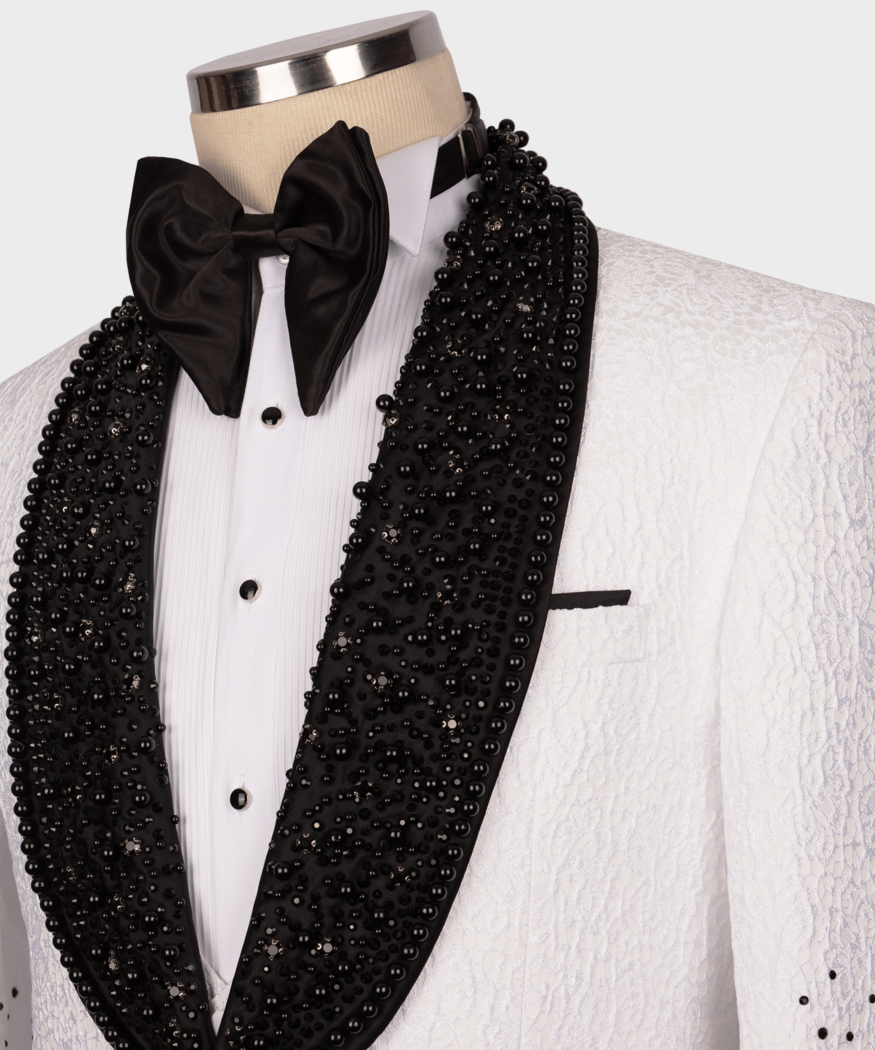 Black Gemstone-Embellished White Statement Tuxedo - Style 02