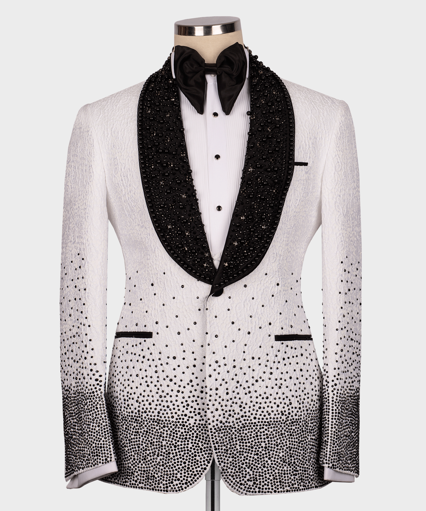 Black Gemstone-Embellished White Statement Tuxedo - Style 02