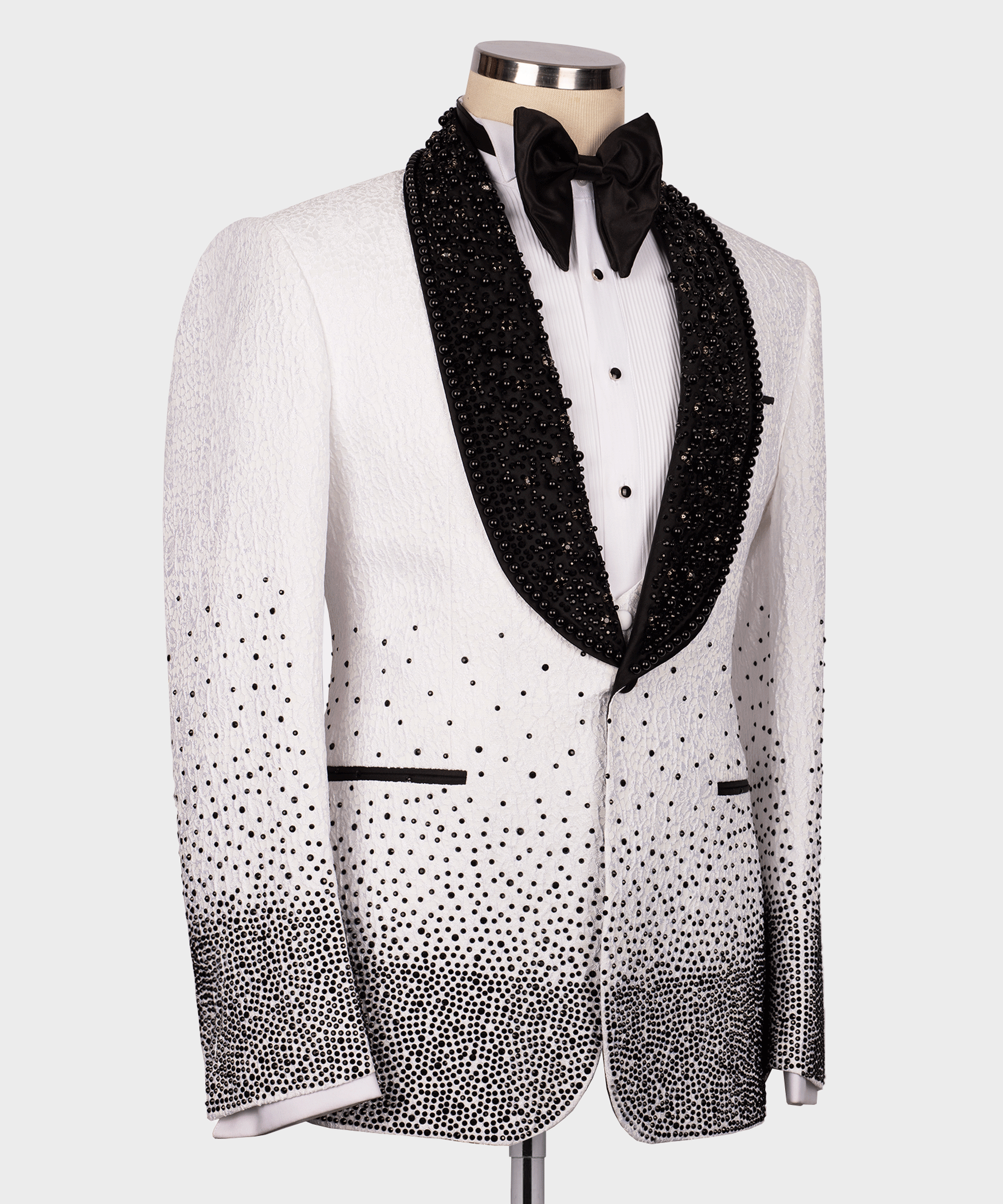 Black Gemstone-Embellished White Statement Tuxedo - Style 02