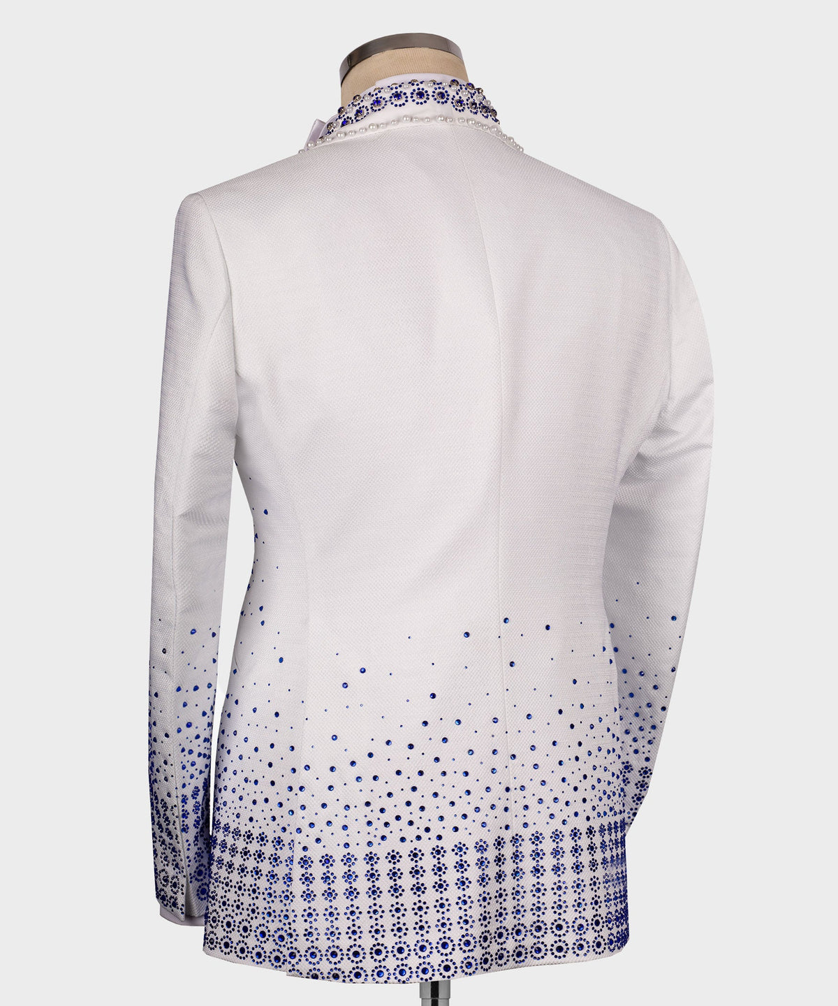 Blue Gemstone-Embellished White Statement Tuxedo
