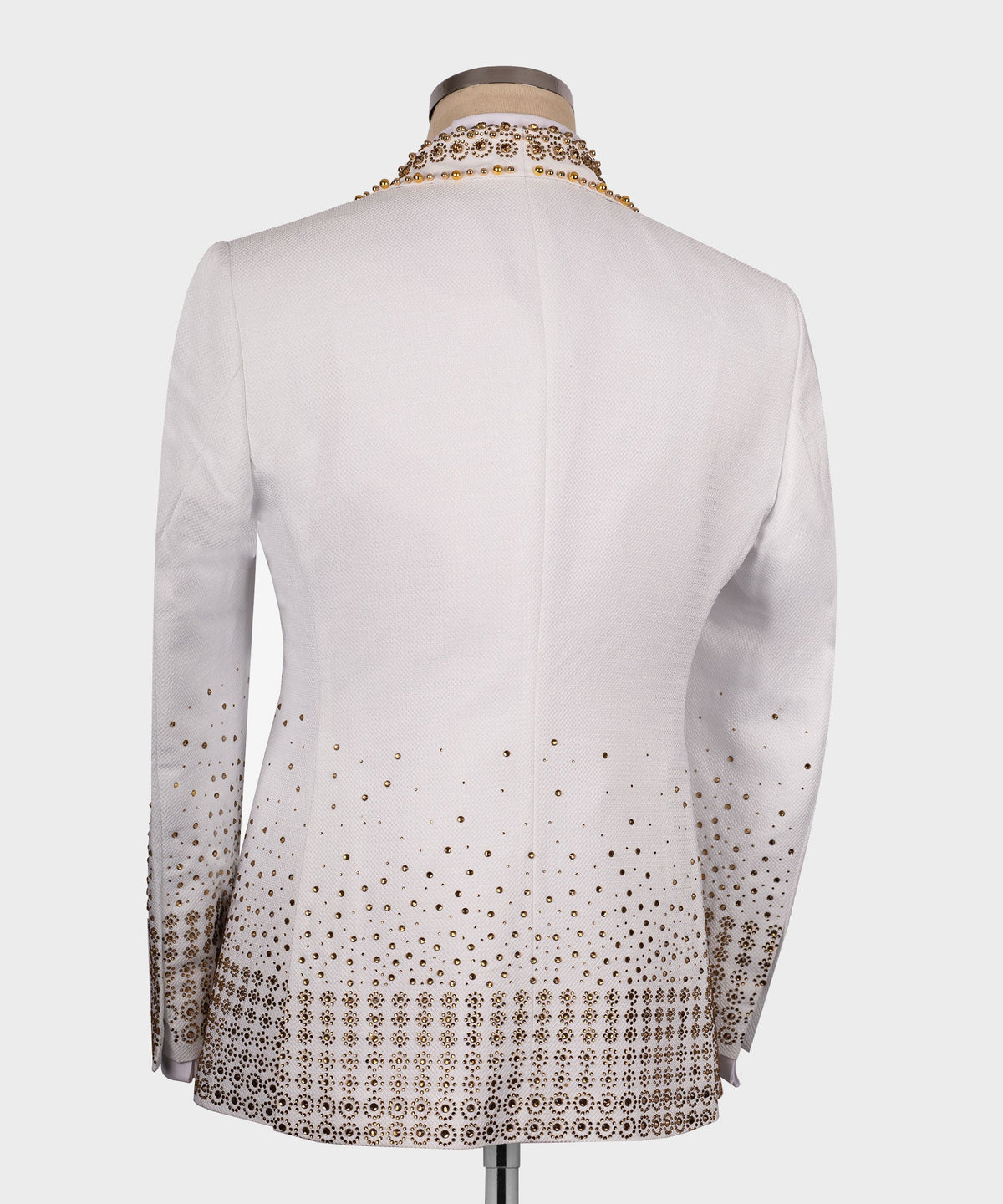 Gold Gemstone-Embellished White Statement Tuxedo