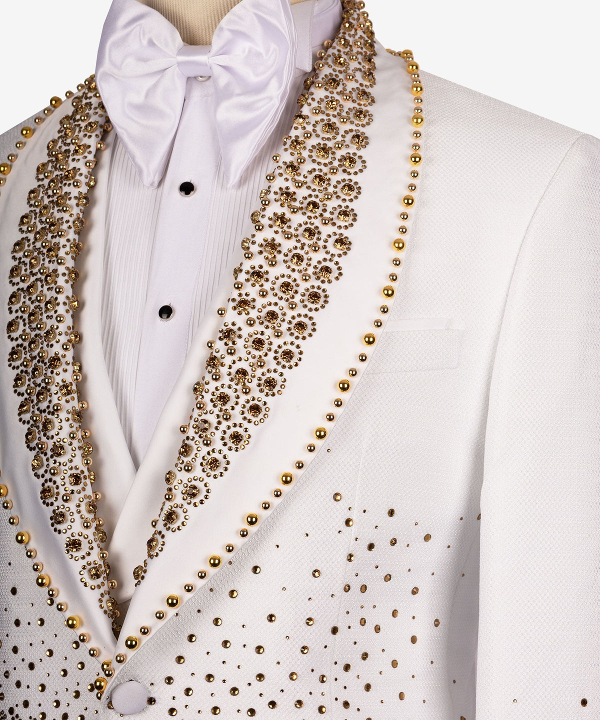 Gold Gemstone-Embellished White Statement Tuxedo
