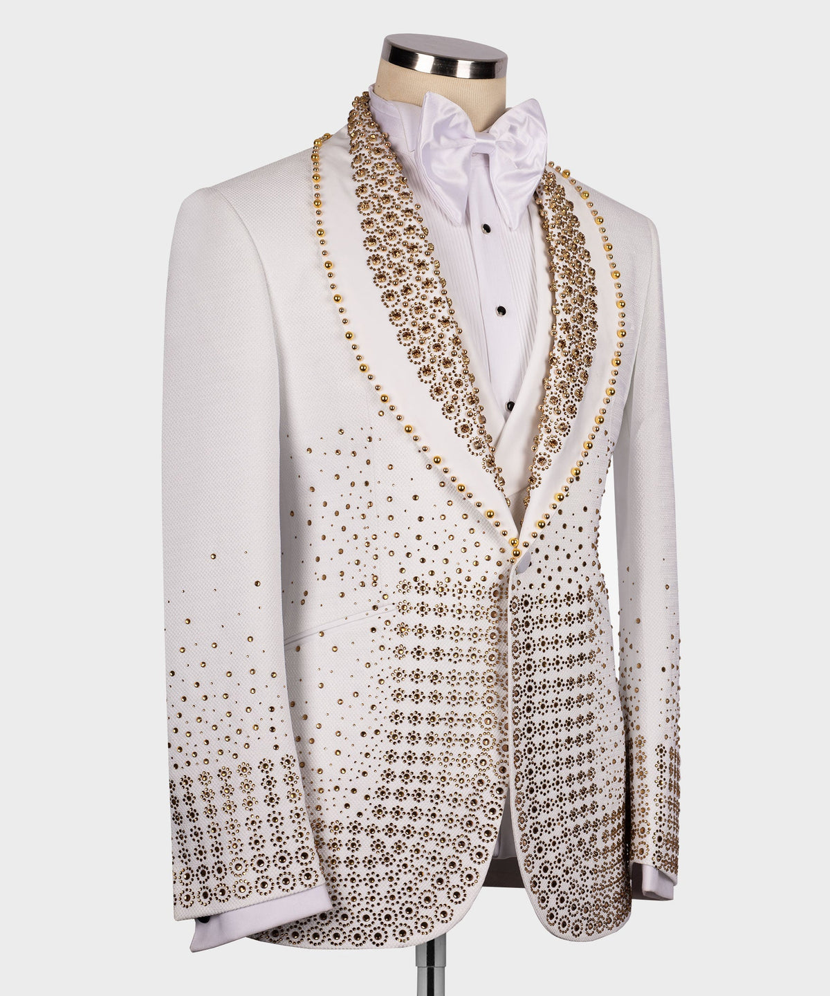 Gold Gemstone-Embellished White Statement Tuxedo