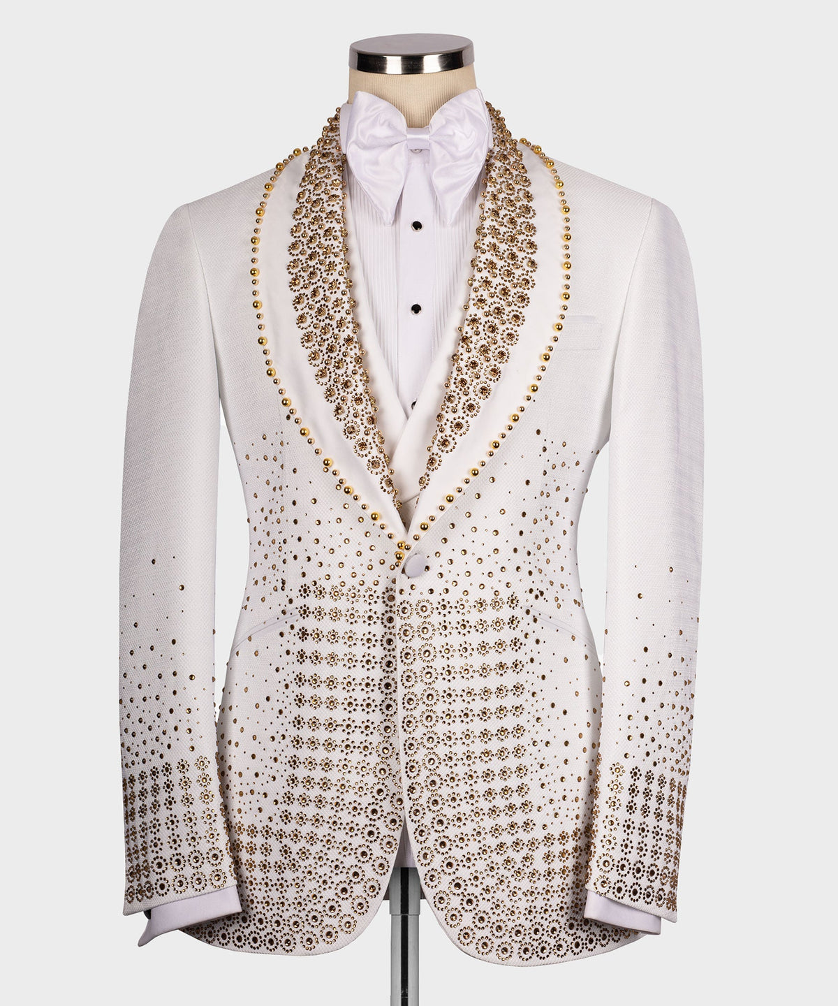 Gold Gemstone-Embellished White Statement Tuxedo