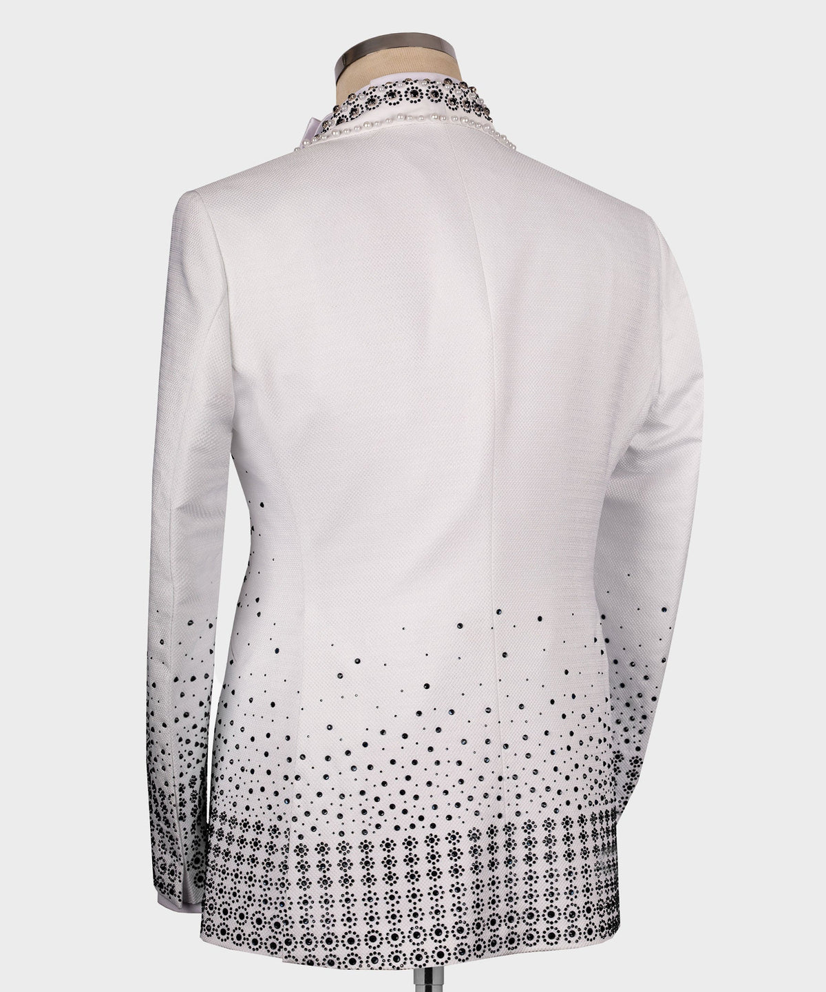 Black Gemstone-Embellished White Statement Tuxedo - Style 01