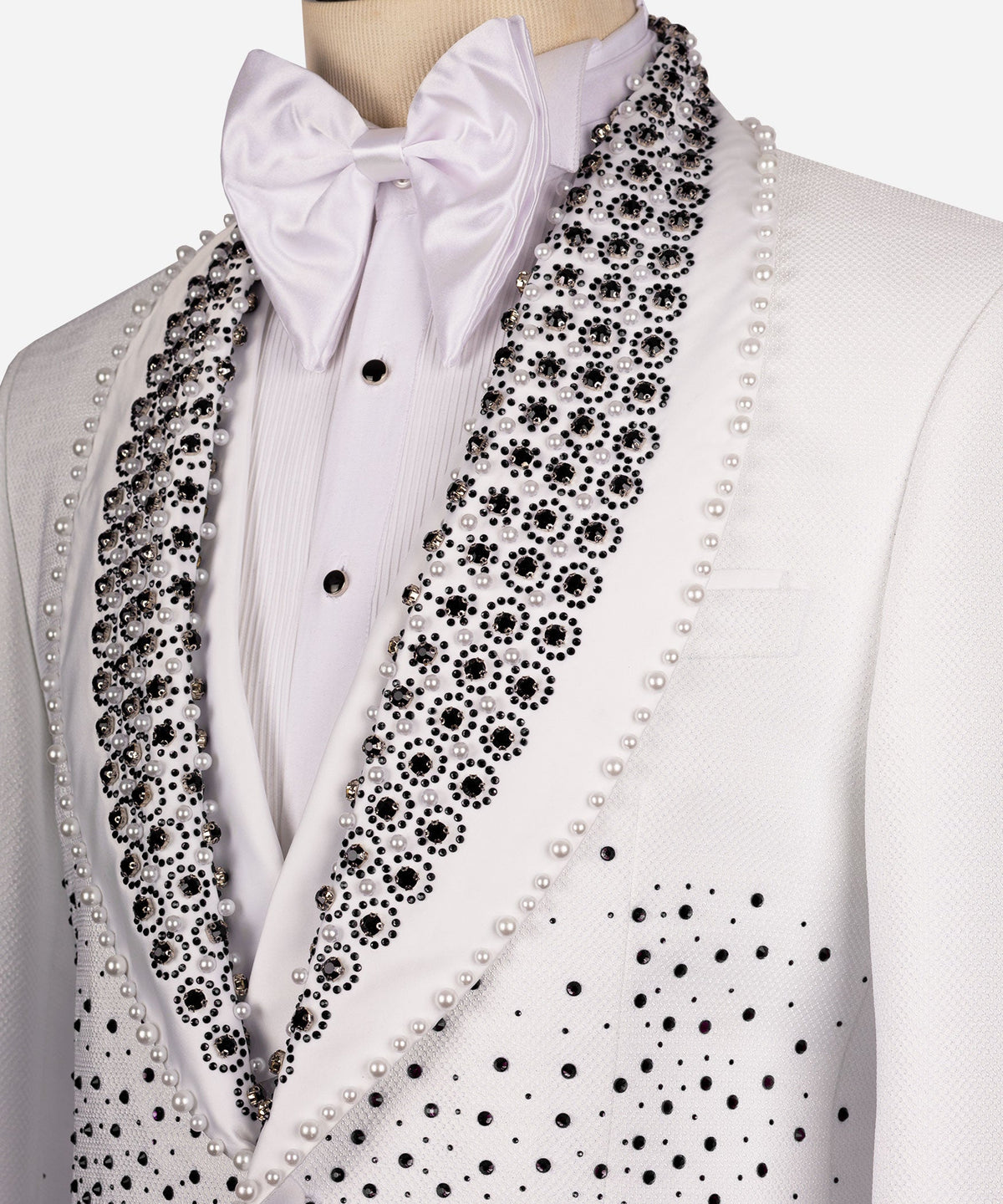 Black Gemstone-Embellished White Statement Tuxedo - Style 01