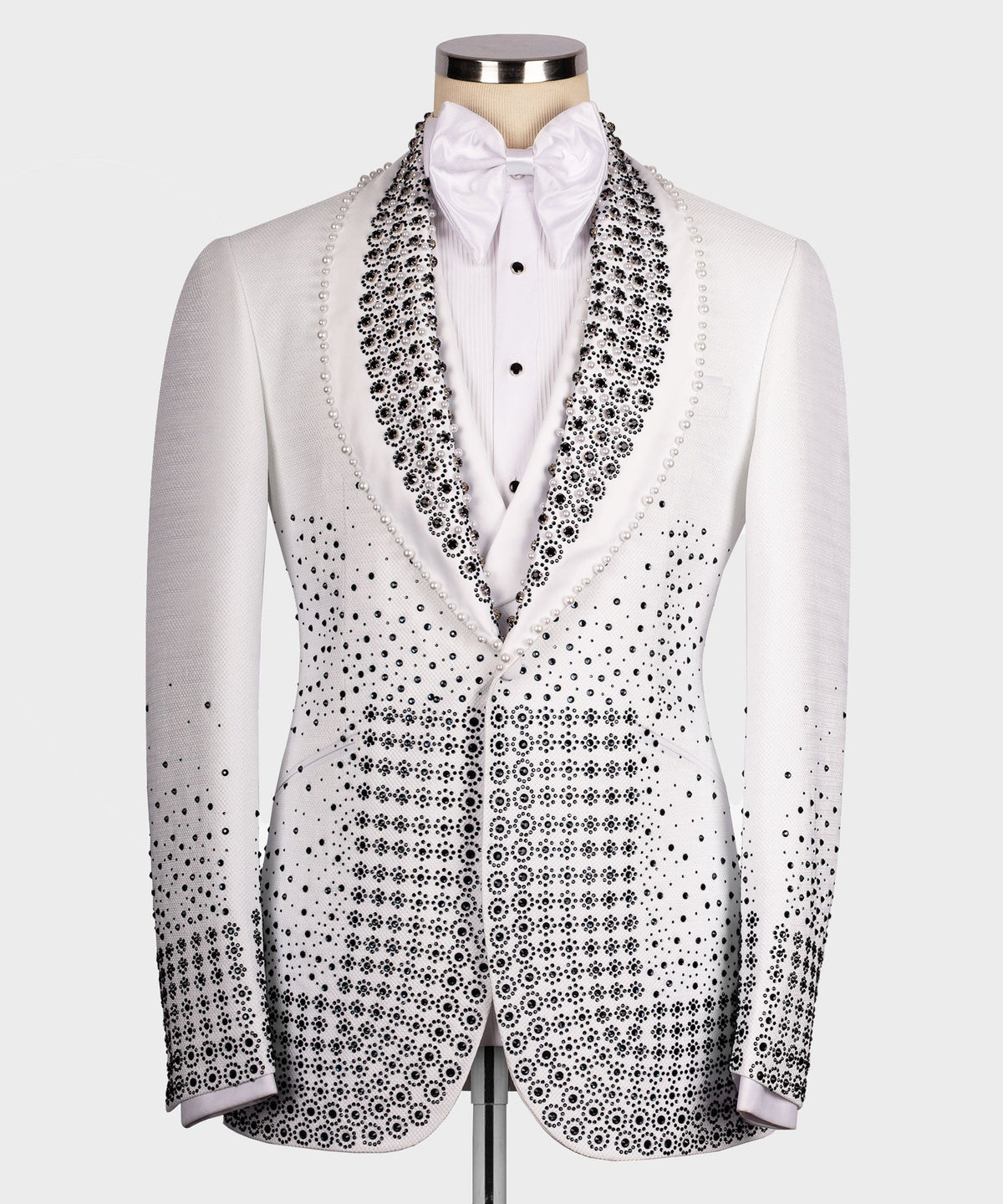 Black Gemstone-Embellished White Statement Tuxedo - Style 01