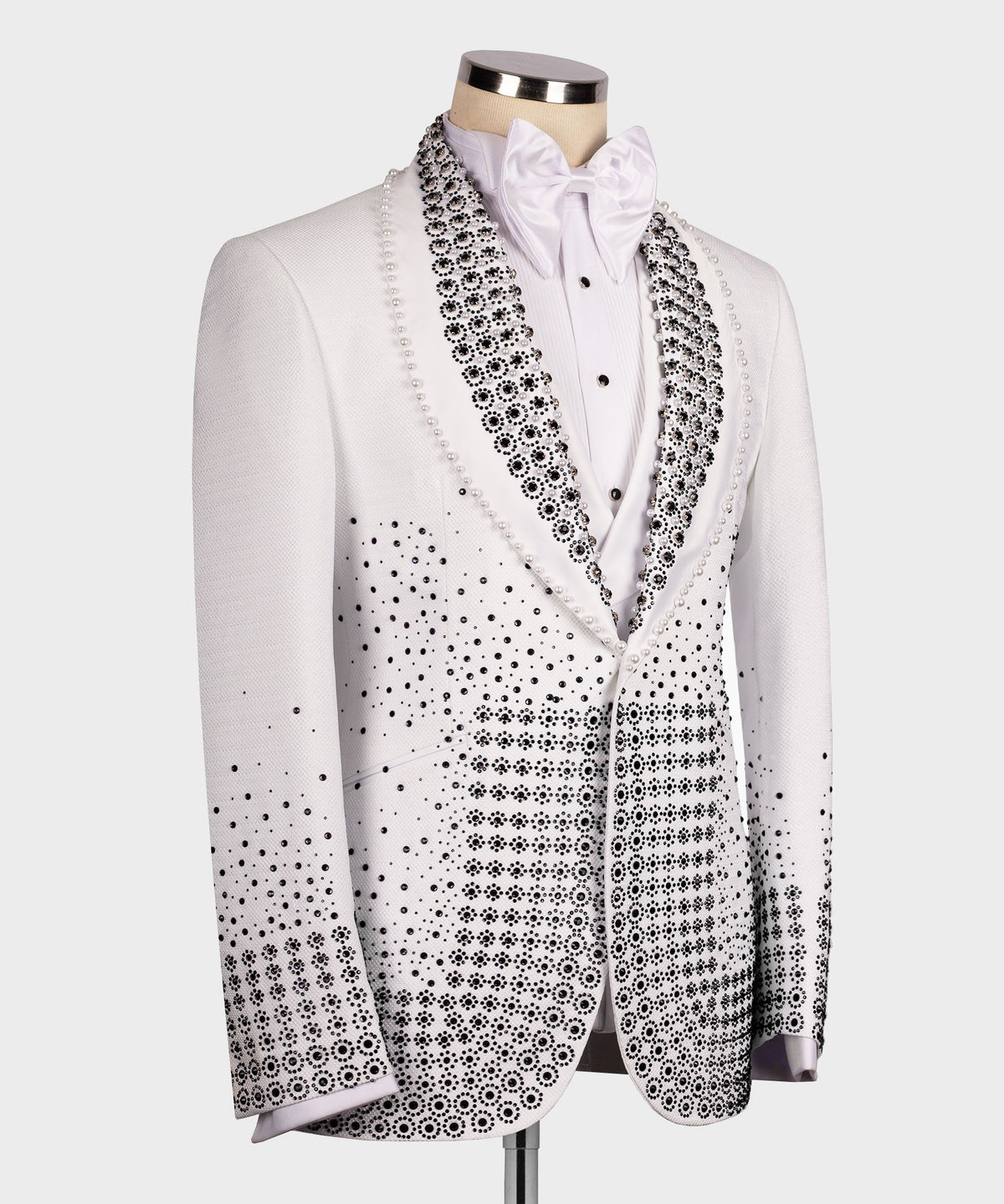 Black Gemstone-Embellished White Statement Tuxedo - Style 01
