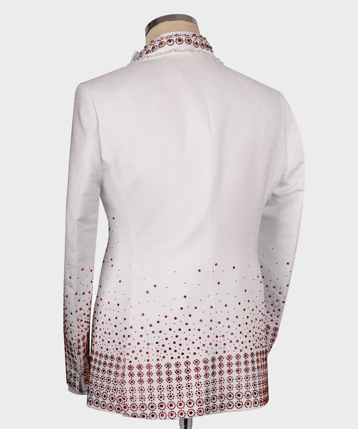 Red Gemstone-Embellished White Statement Tuxedo