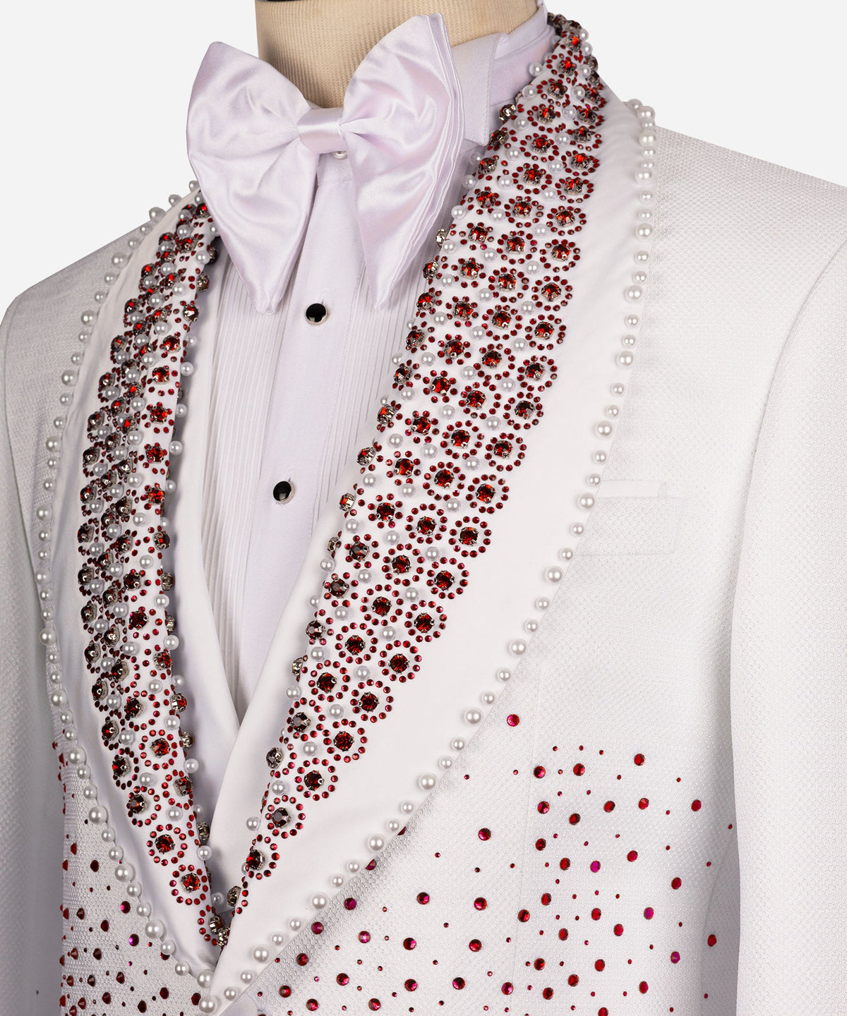 Red Gemstone-Embellished White Statement Tuxedo