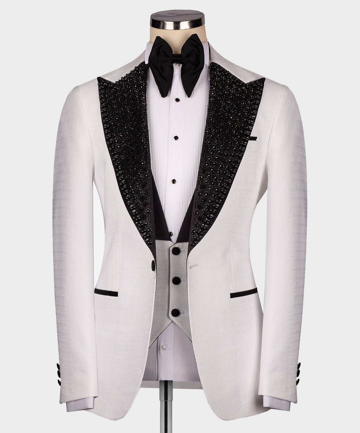 Black Gemstone Collar White Statement Tuxedo