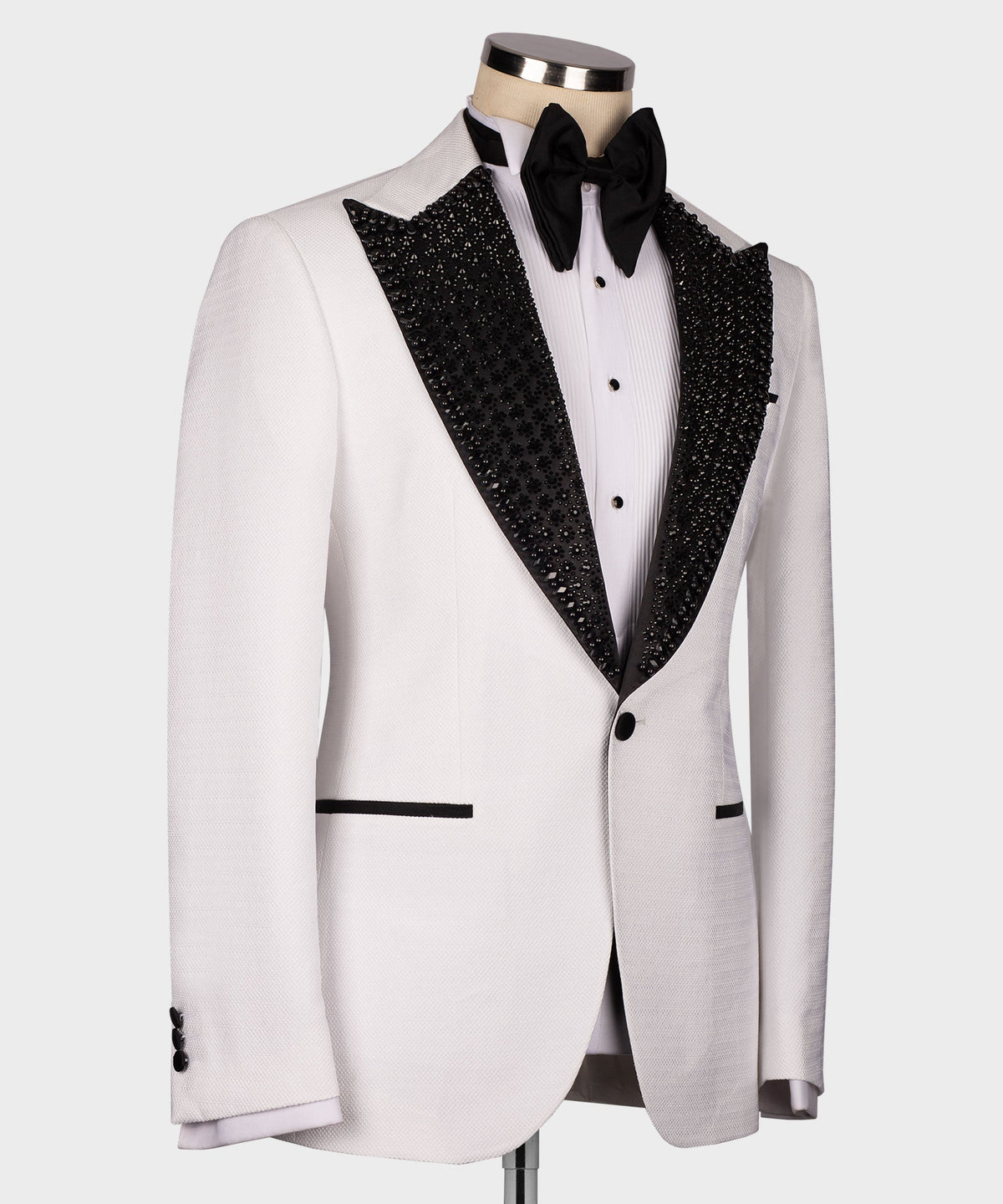 Black Gemstone Collar White Statement Tuxedo