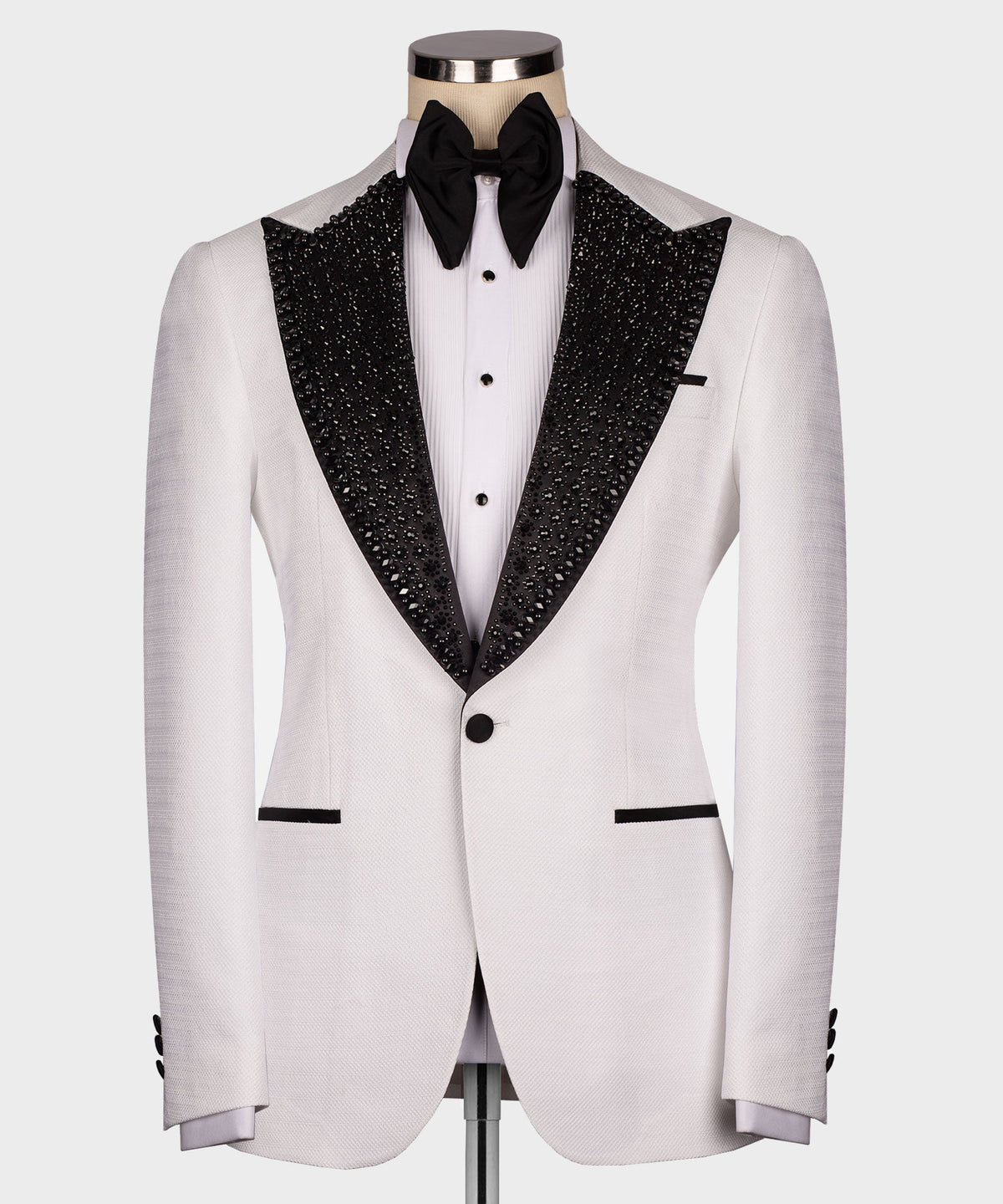 Black Gemstone Collar White Statement Tuxedo
