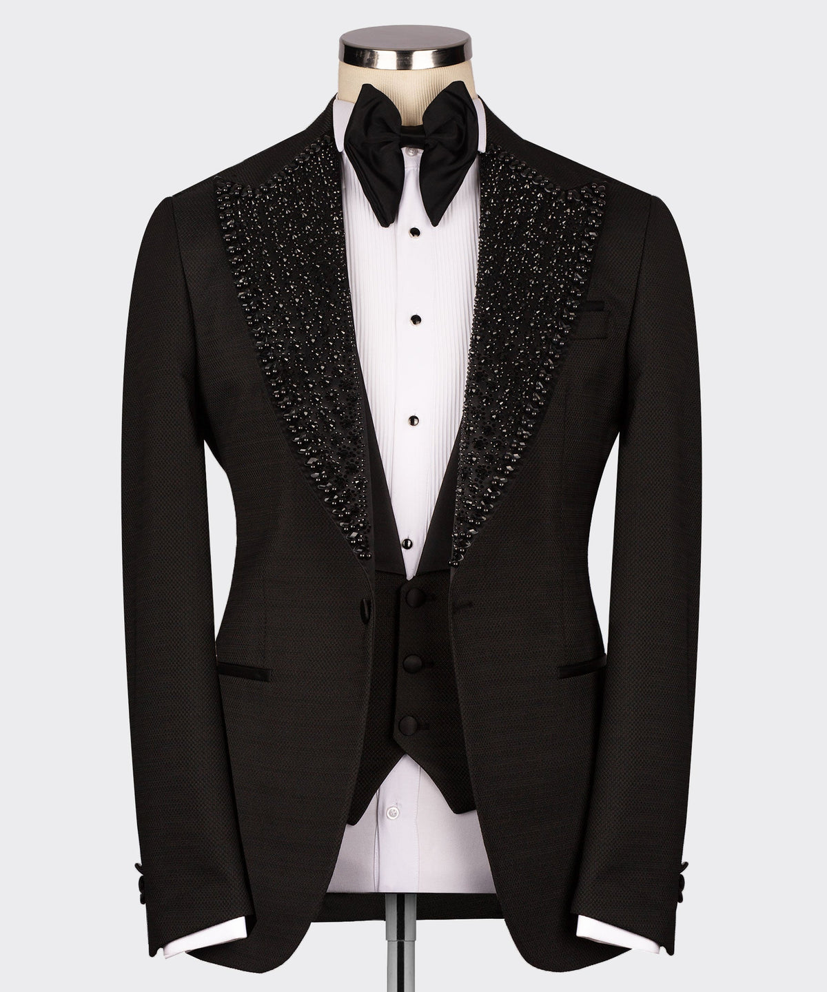 Black Gemstone Collar Black Statement Tuxedo - Style 02
