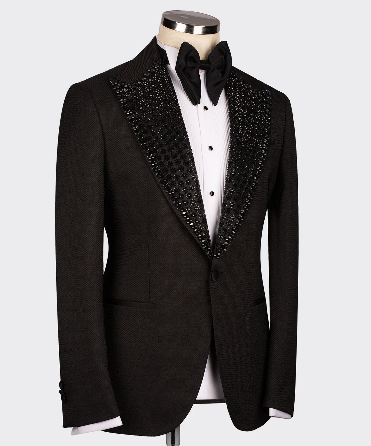 Black Gemstone Collar Black Statement Tuxedo - Style 02