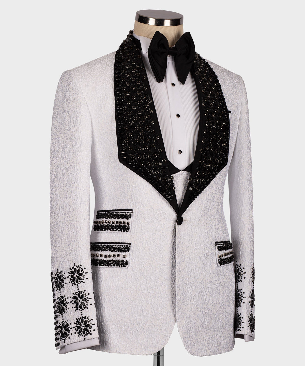 Black Gemstone Black Lapel Statement Tuxedo - Style 02